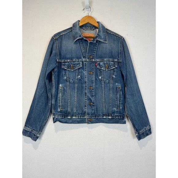 Levi's Standard Trucker Jacket Men Small Blue Denim Jean Collared Logo 70507 - Picture 5 of 13